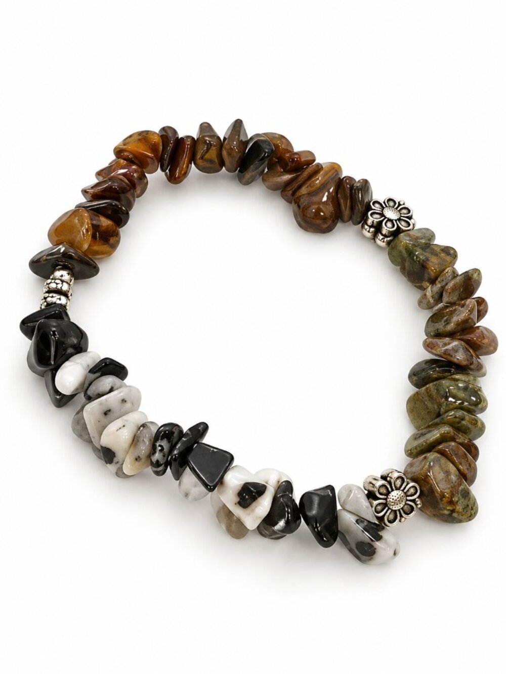 Unakite Zebra Marble Tiger’s Eye Gemstone Chip Bracelet
